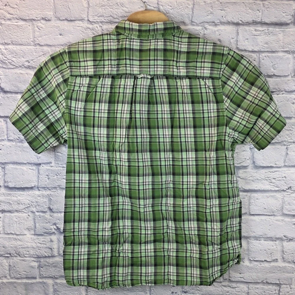 North Face Men Short Sleeve Green Button Plaid Soft Cotton Outdoor Shirt Sz XL‎